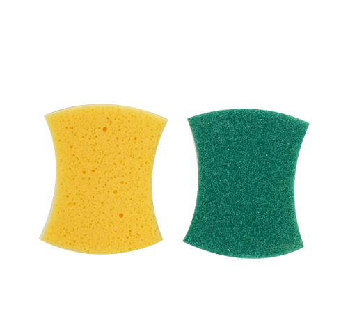 Double-sided dishwashing sponge wipe-yellow + green-polyurethane-1 piece