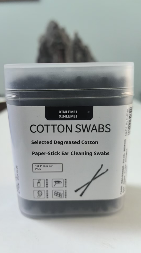 Double-ended ear spoon cotton swab-black-paper stick + absorbent cotton-100 sticks-1 box
