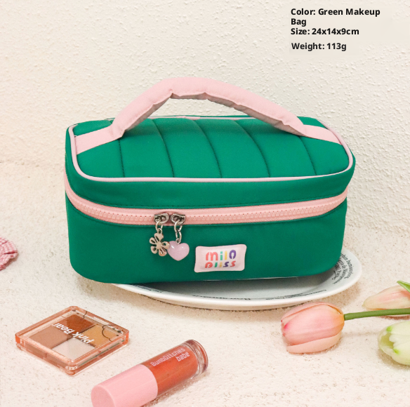 Cosmetic bag-Solid color portable-Green-24 * 14 *9cm-Polyester-1 piece