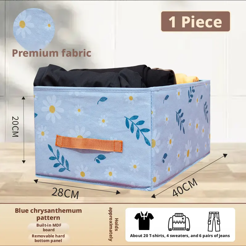 Folding storage box-blue chrysanthemum-non-woven fabric