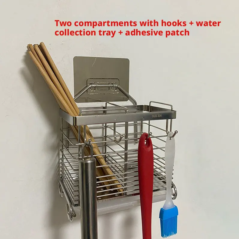 Wall-mounted draining chopstick barrel-two compartments
