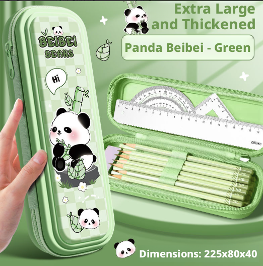 Large-capacity stationery case-Panda Beibei model-green-1 piece