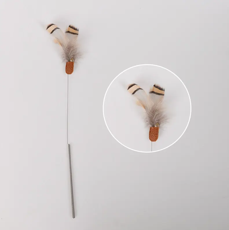Cat teasing stick-light gray-feather replacement head-5 *