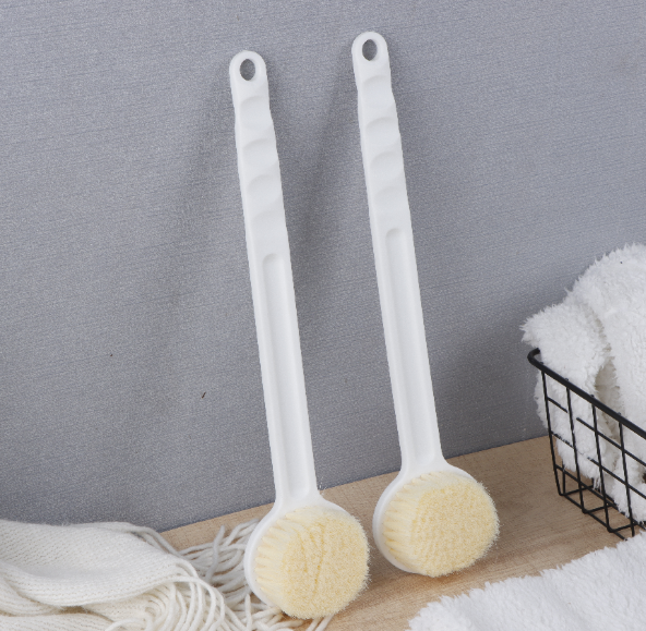 Long-handled bath brush-round-white-PP+PET-1 piece