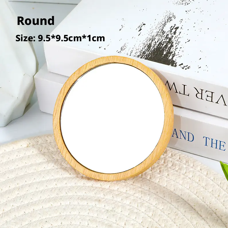 Cartoon makeup mirror-round-primary color-bamboo-1 piece