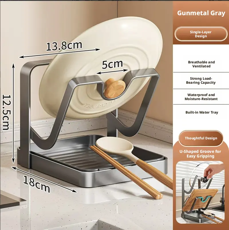 Single-layer pot lid rack-gray-stainless steel 201