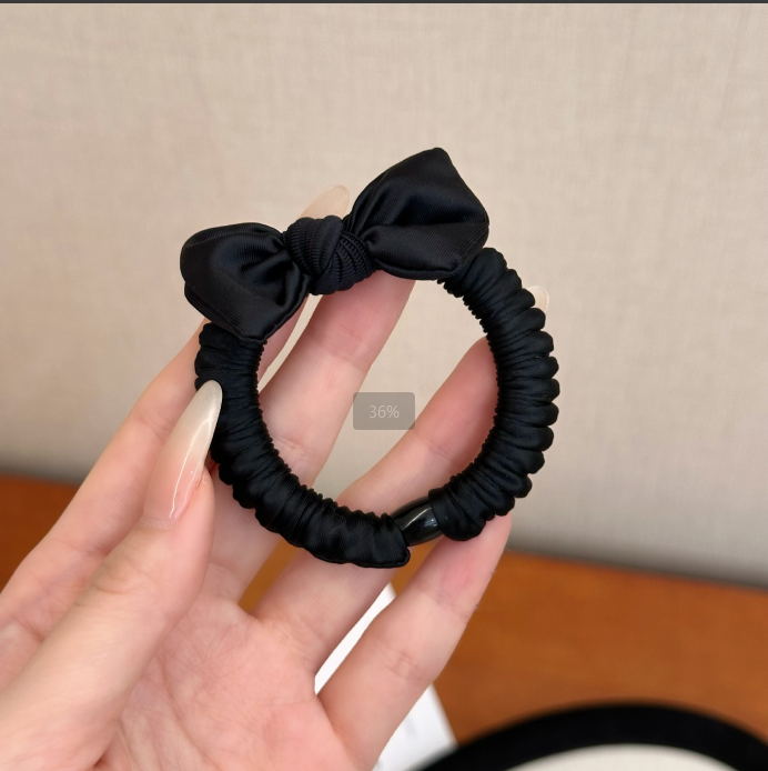 Bow bow small intestine hair circle-black-fabric-1 piece