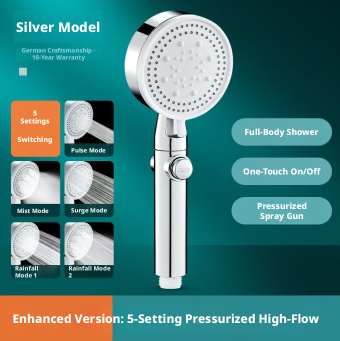 Black five-gear shower-silver-25 * 8.5 *3-1 piece