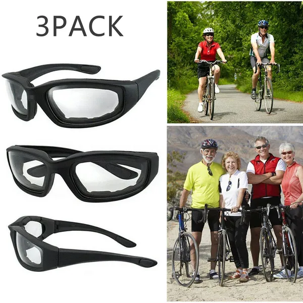 3Pair Motorcycle Riding Glasses Wind Resistant Bike Goggles UV Protection Resistant Padded Comfortable Outdoor Sport Goggles