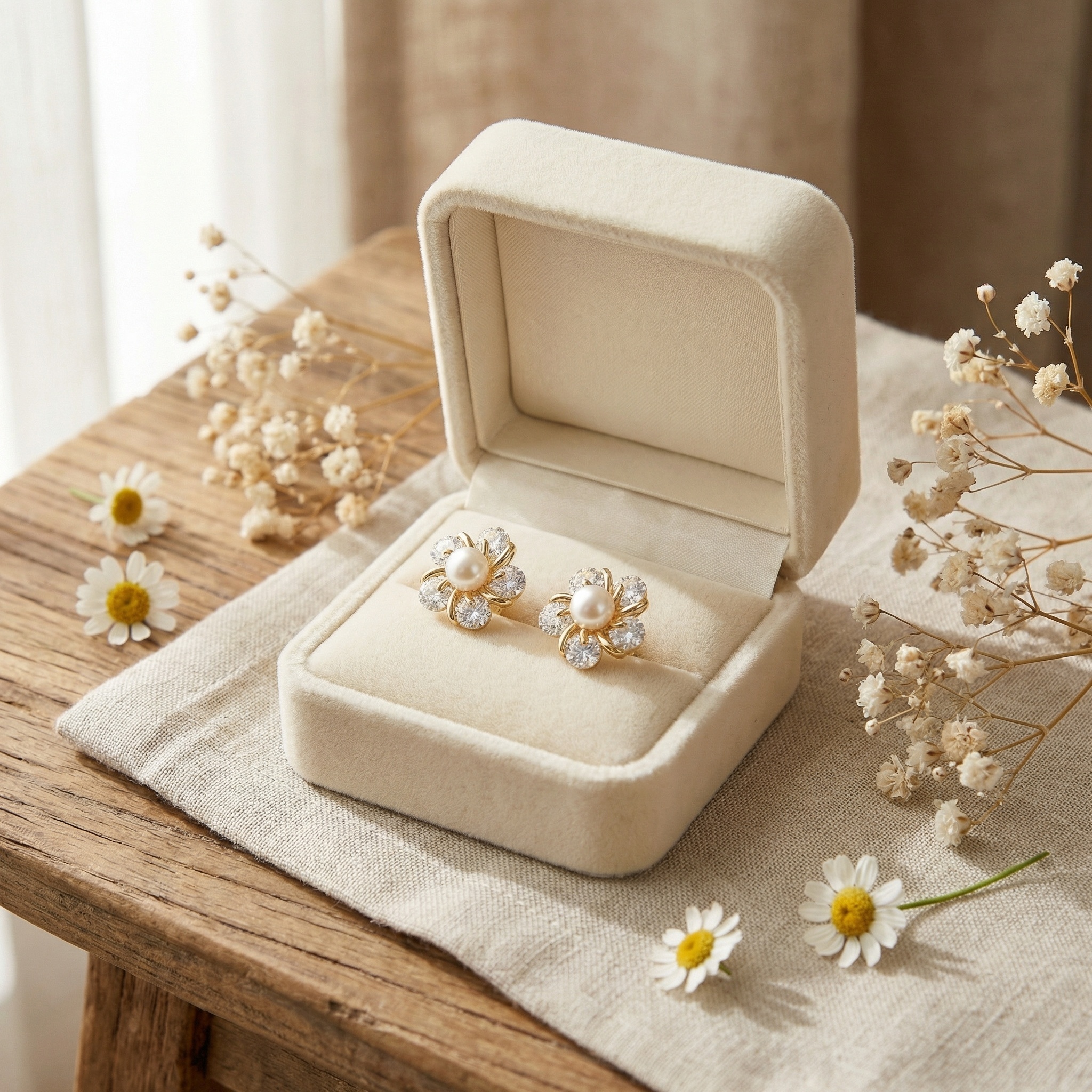 Sterling Silver Floral Stud Earrings, picture 2 of 3