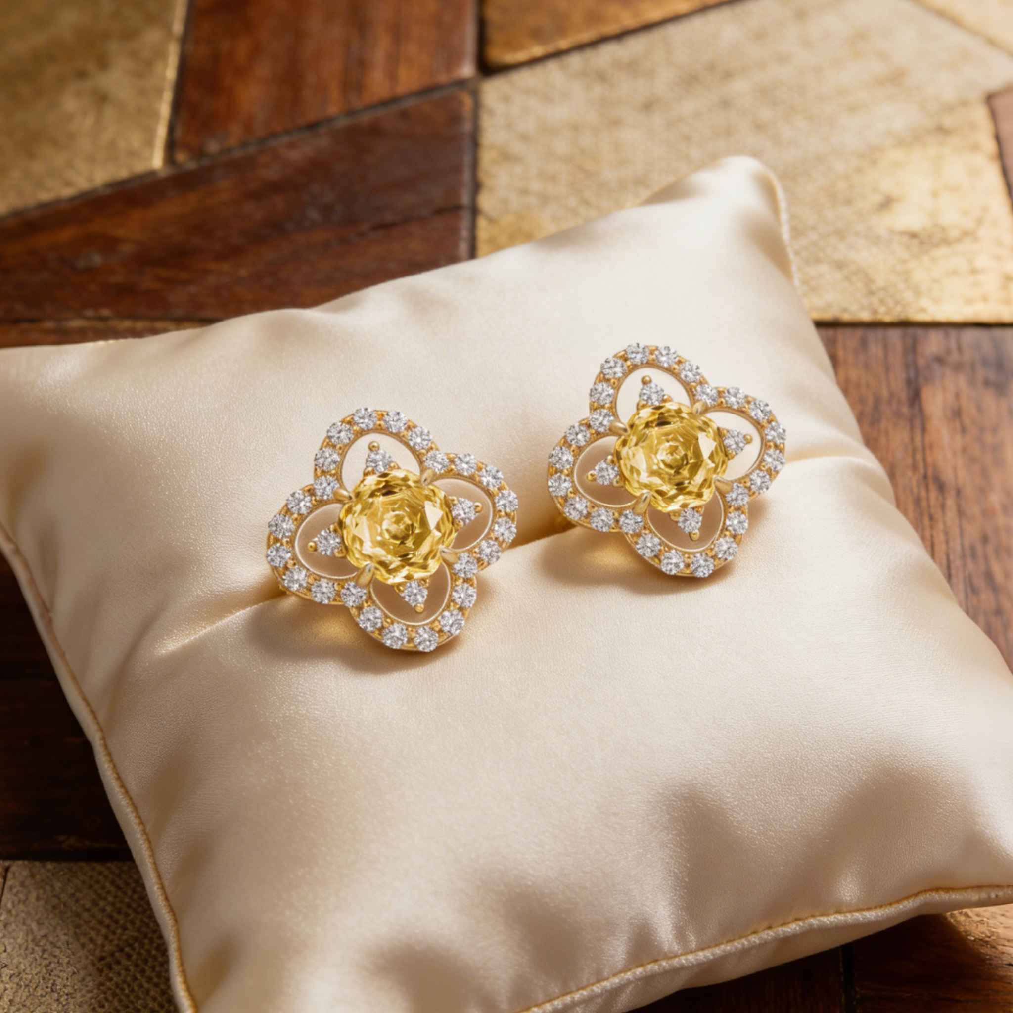 Sterling Silver Quatrefoil Halo Stud Earrings, picture 2 of 3