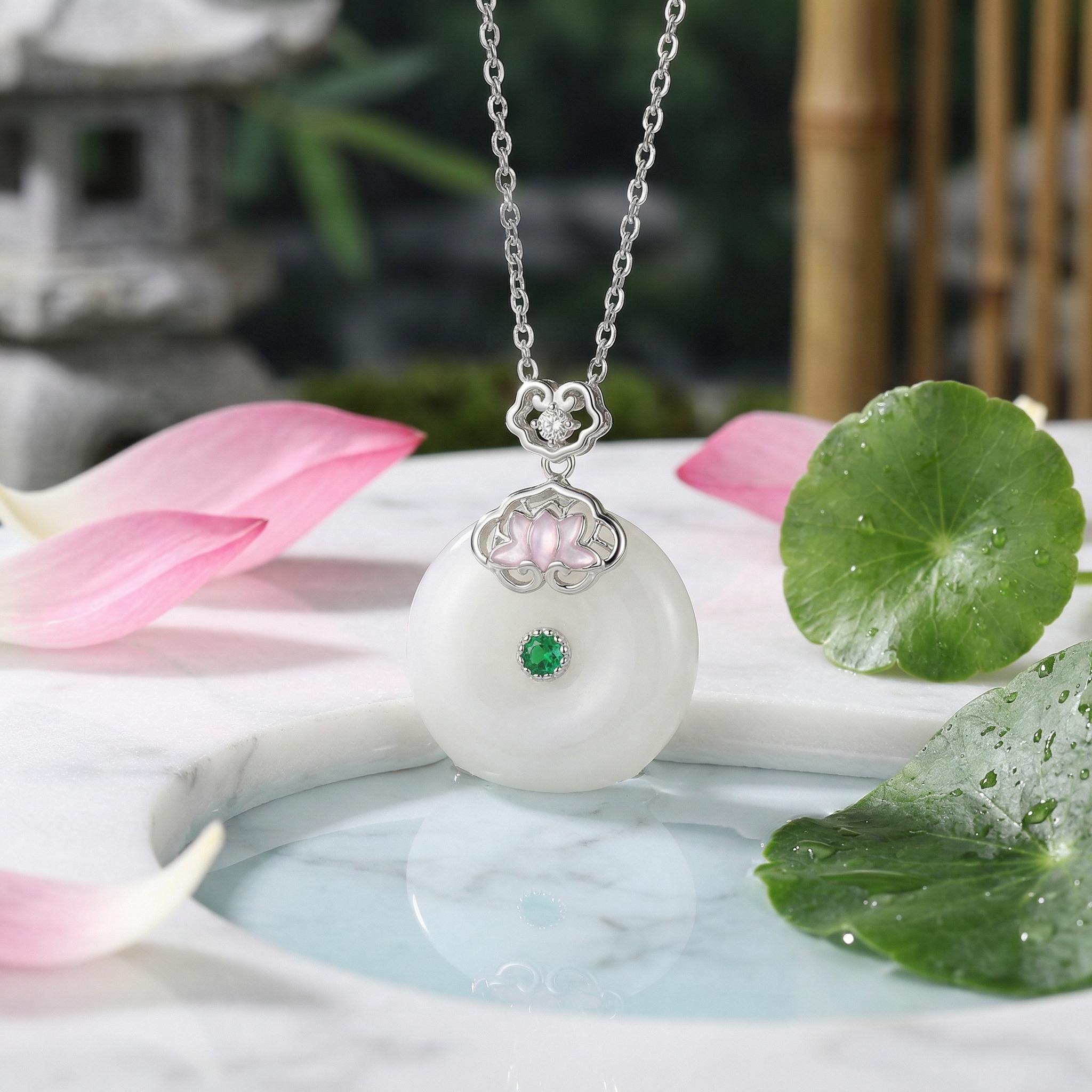 Jade Lotus Peace Buckle Necklace, picture 3 of 3