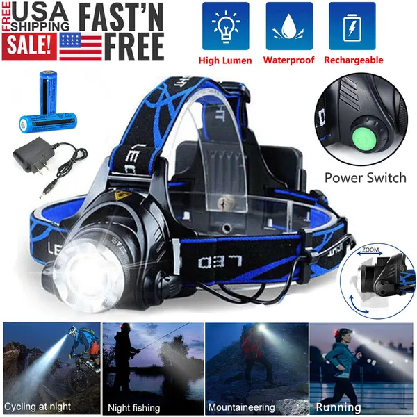 Super Bright 9900000LM Rechargeable Headlamp LED Headlight Head Torch Flashlight - Image 4