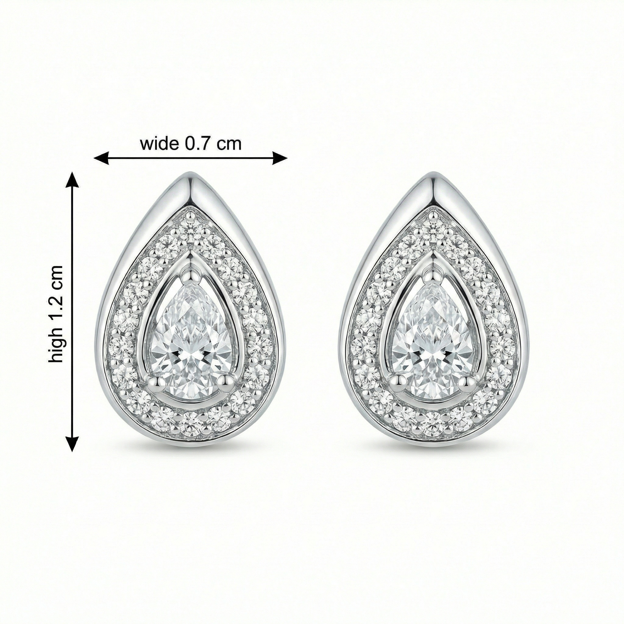 925 Sterling Silver Elegant Pear-Cut Halo Teardrop Stud Earrings in Sterling Silver-Tone Finish 