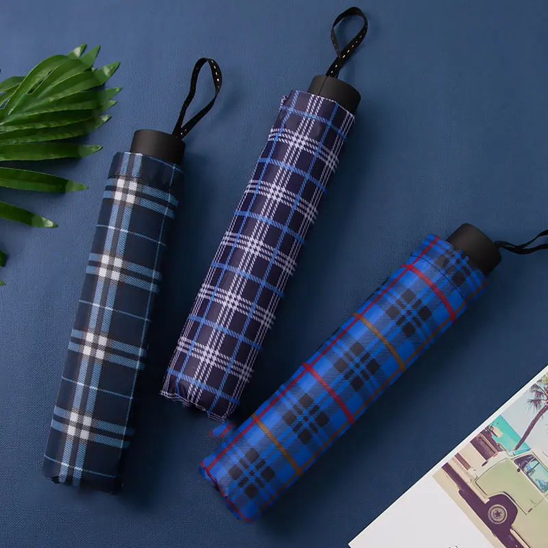 Plaid umbrella-10 bones-random color-polyester fiber + alloy