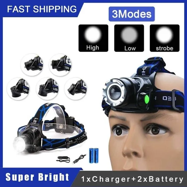 Rechargeabl LED Headlight Headlamp Head Torch Flashlight Work Light Camping Lamp 2