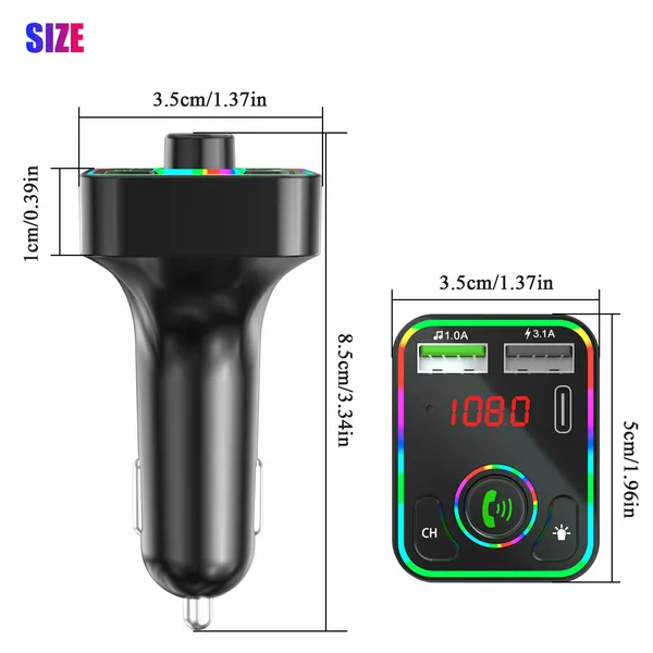 2 Pcs Wireless Car FM Transmitter Mini LED Screen MP3 Bluetooth 5.0 Fast PD Adapter