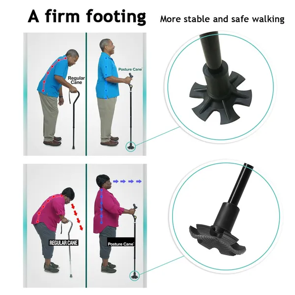 Posture Cane Adjustable Height Walking Stick Hiking Walking Aid Cane