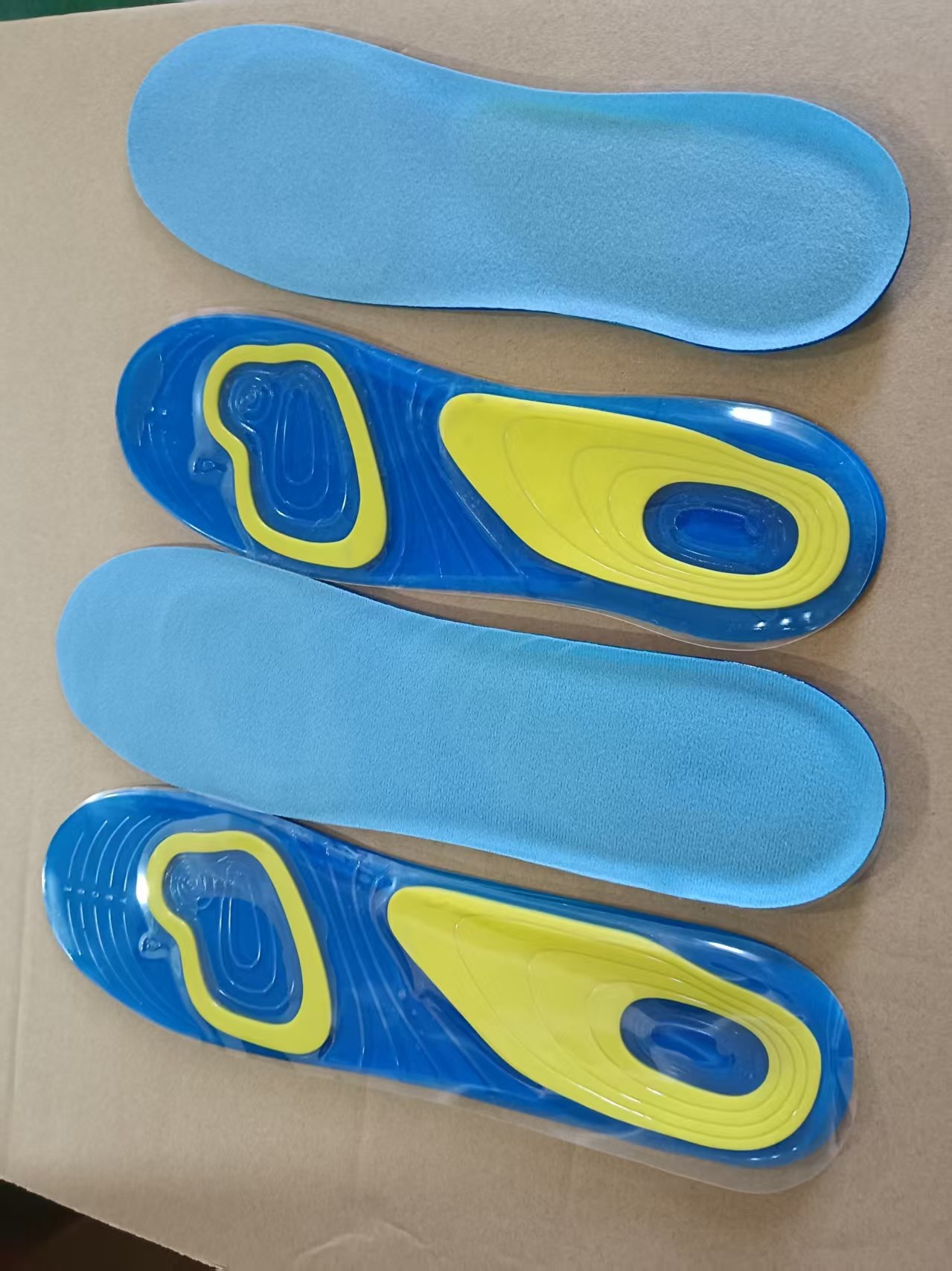 Silicone Insoles-Men's-TPE+ Velvet-Blue Yellow-1 Pair