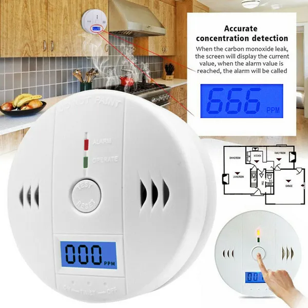 CO Detector Alarm LCD Combination CO Carbon Monoxide Gas Battery Warning Home