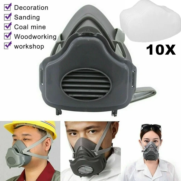 Premium Dust Respirator Mask With 10 Replaceable Filters For Industrial Protect