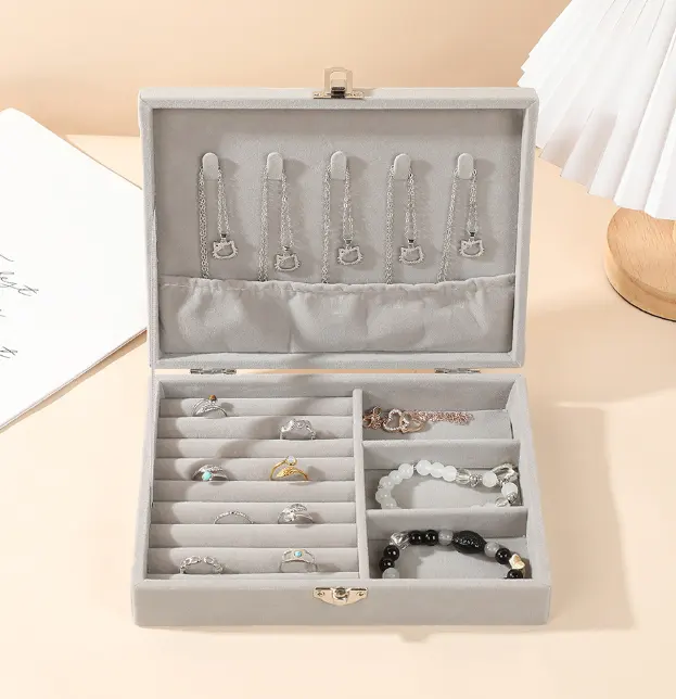 High-end jewelry box-gray-MDF + flannel