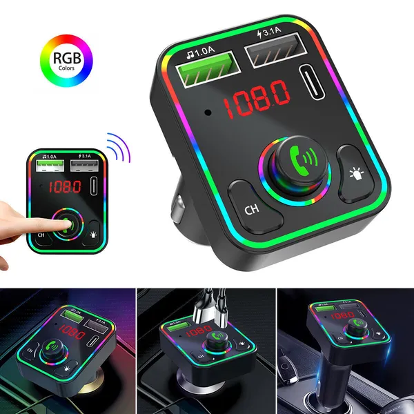 2 Pcs Wireless Car FM Transmitter Mini LED Screen MP3 Bluetooth 5.0 Fast PD Adapter