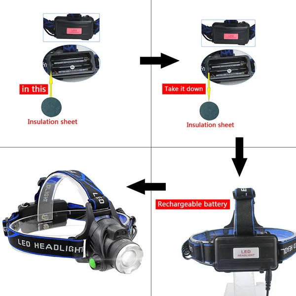 Rechargeabl LED Headlight Headlamp Head Torch Flashlight Work Light Camping Lamp 3