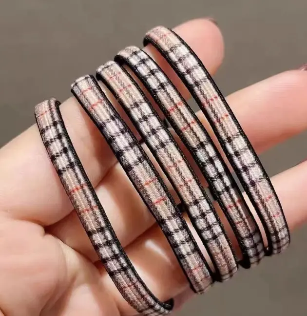 High-elastic head rope-plaid-coffee-fabric material