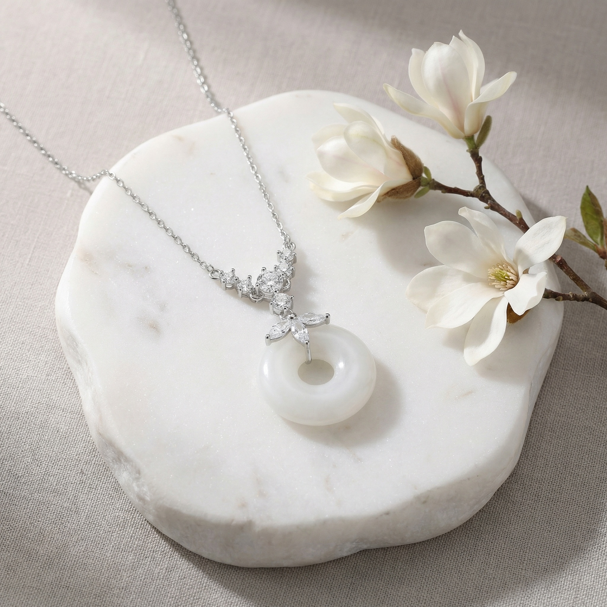 Sterling Silver Jade Donut Pendant Necklace, picture 3 of 3