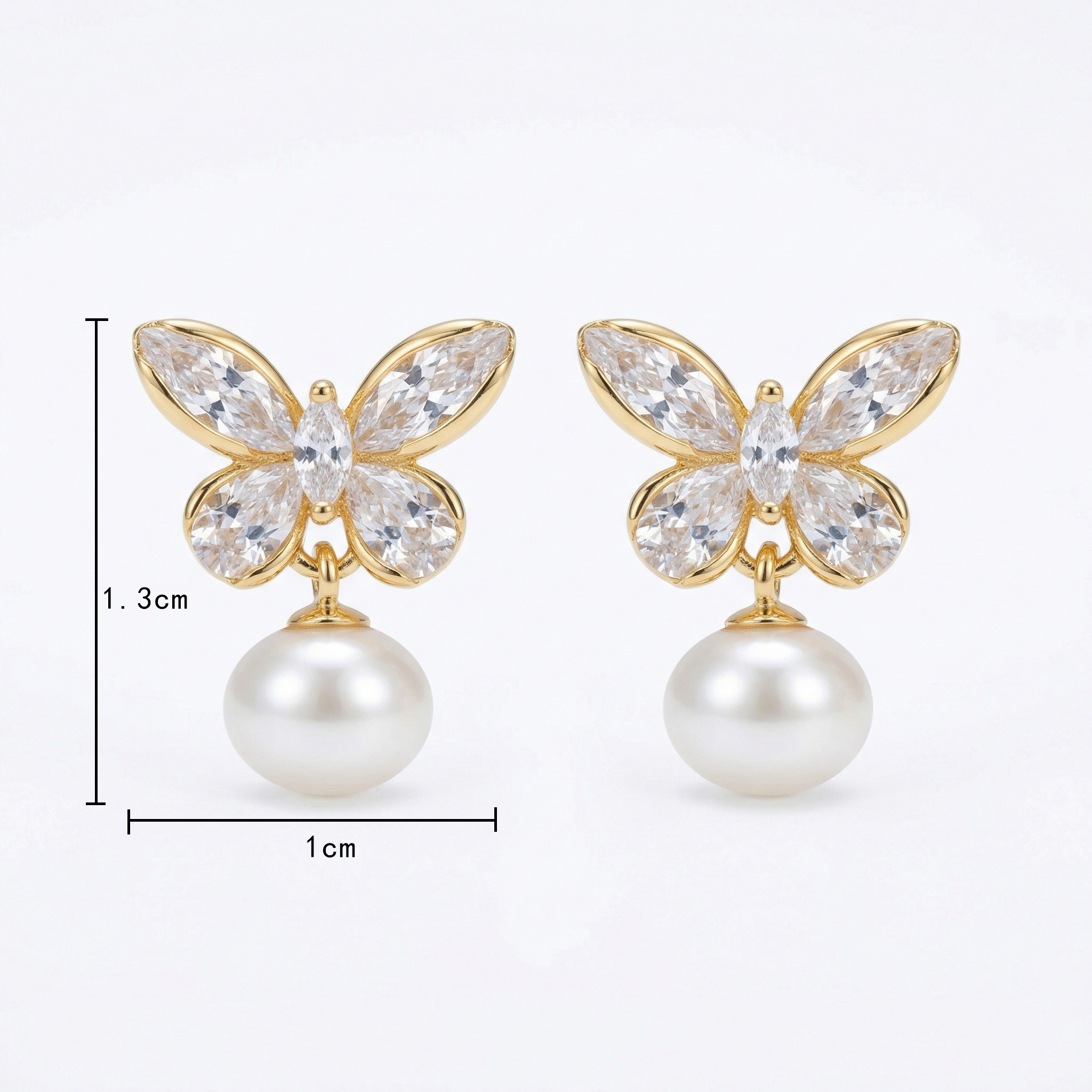 925 Sterling Silver Elegant Crystal Butterfly and Lustrous Pearl Drop Earrings 