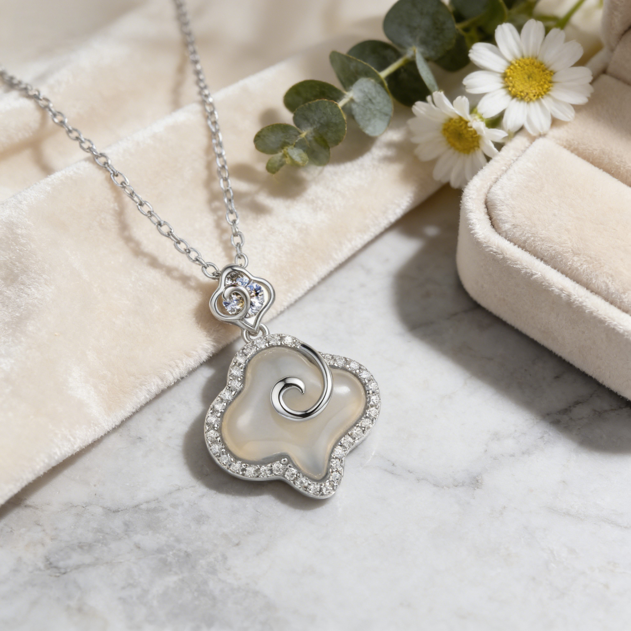 Sterling Silver Ruyi Cloud Pendant Necklace, picture 3 of 3