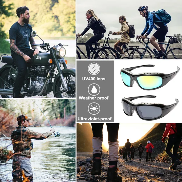 2 Pairs Motorcycle Padded Foam Wind Resistant Riding Glasses Sunglasses 3