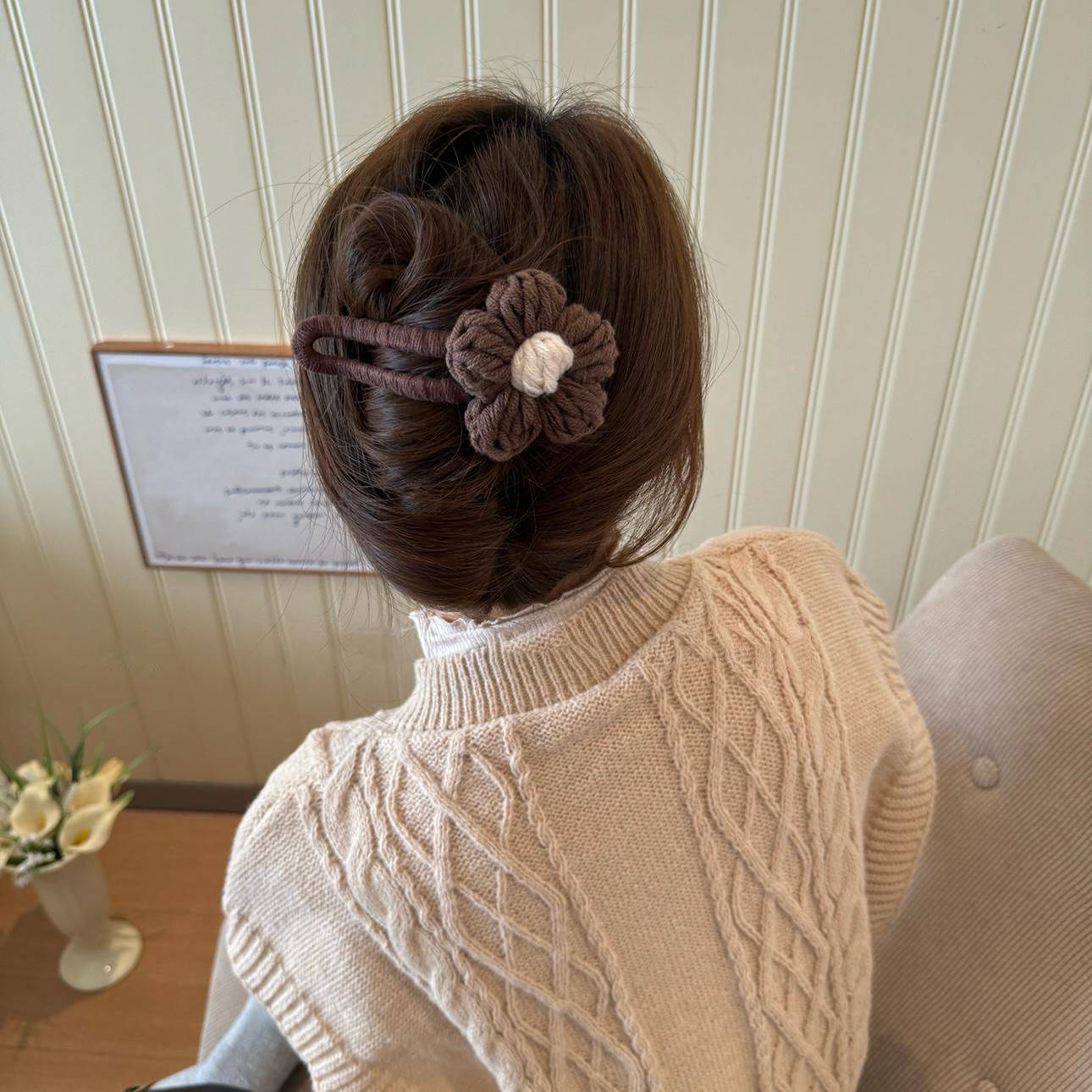 Flower duckbill hairpin-wool-dark coffee color-13 * 5 *5cm-1 piece