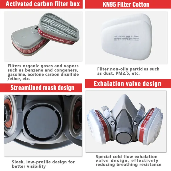 7 IN 1 Half Face Mask For Gas Painting Spray Protection Respirator 2 Filters