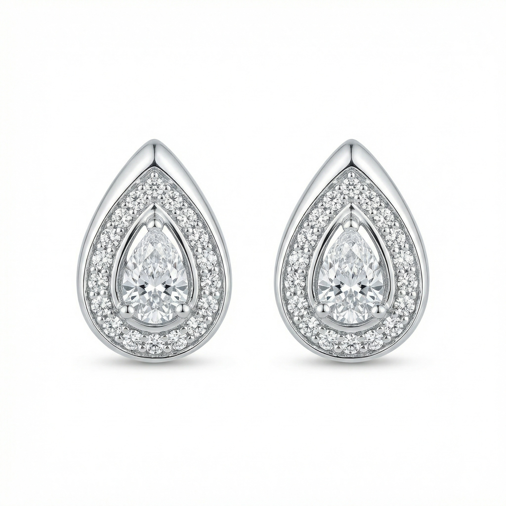 925 Sterling Silver Elegant Pear-Cut Halo Teardrop Stud Earrings in Sterling Silver-Tone Finish 