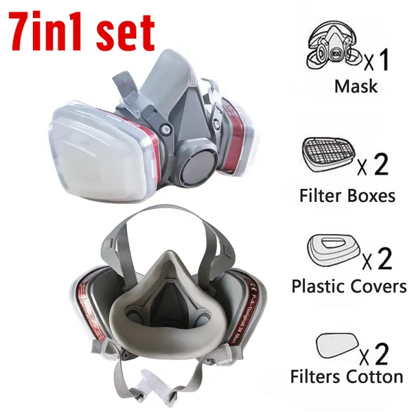 7 IN 1 Half Face Mask For Gas Painting Spray Protection Respirator 2 Filters
