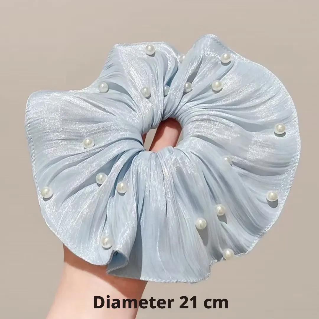Ruffled hair ring-blue-fabric