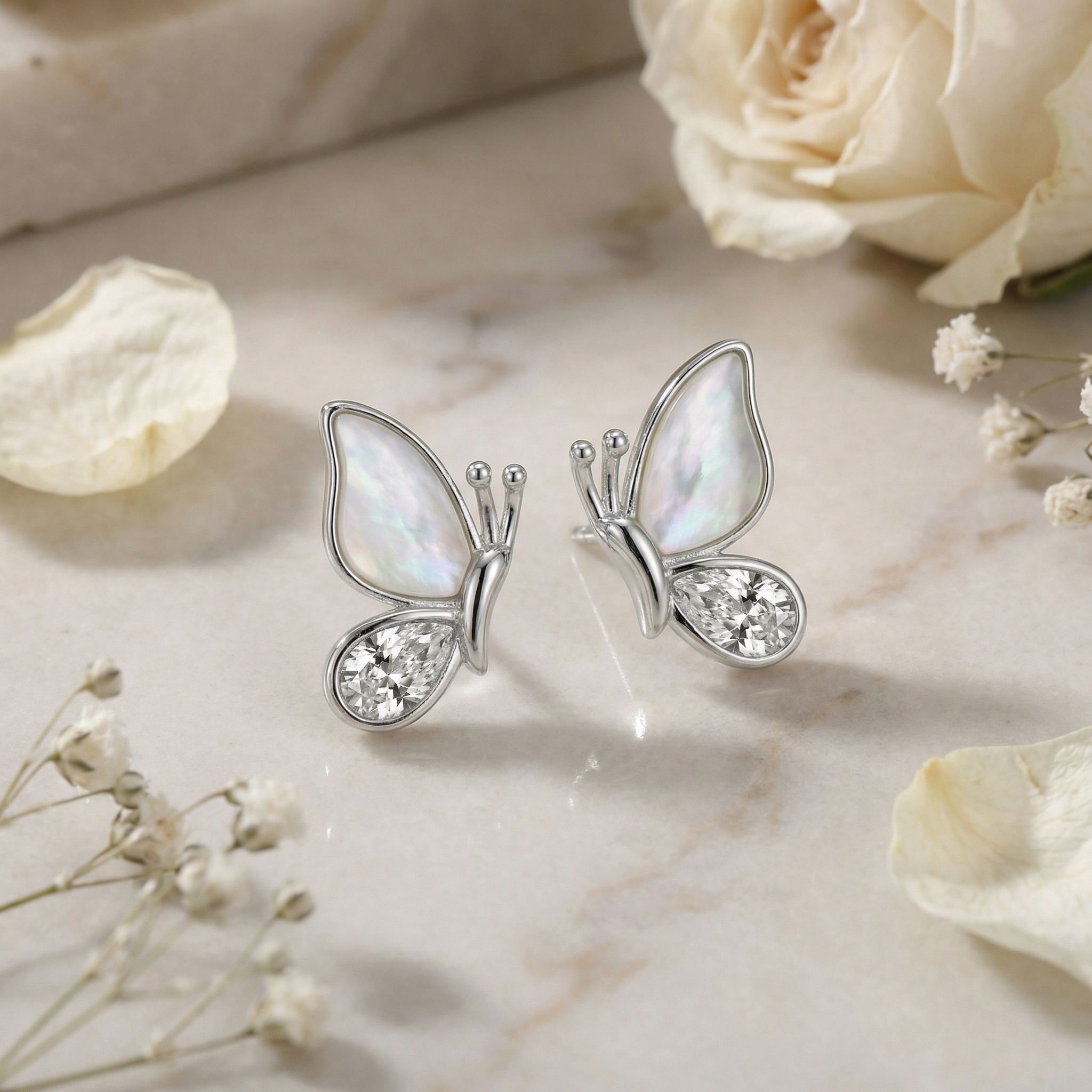 Sterling Silver Butterfly Stud Earrings, picture 2 of 3