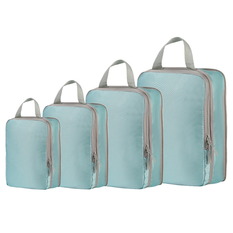 Travel compression bag set-diamond grid-lake blue-200D polyester-4-piece set-1 set
