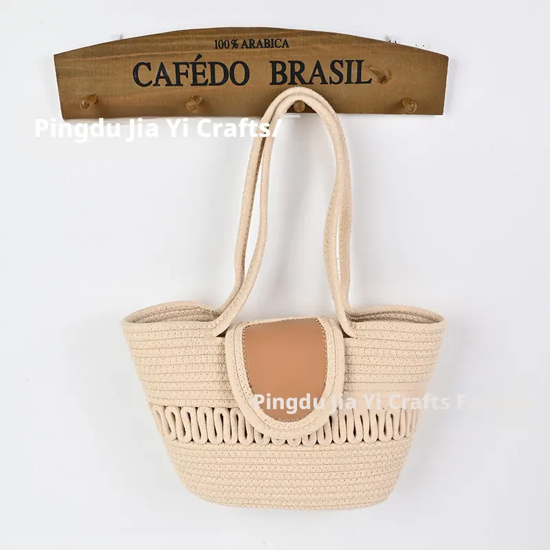 Casual shoulder bag-hollow-beige-9 * 24 *37cm