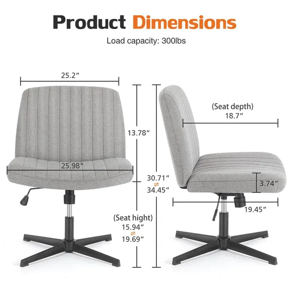 Cross Legged Office Living Room Rocking Gaming Chair Armless Wide Desk Adjustable Swivel Fabric Task Vanity Home Office image 4