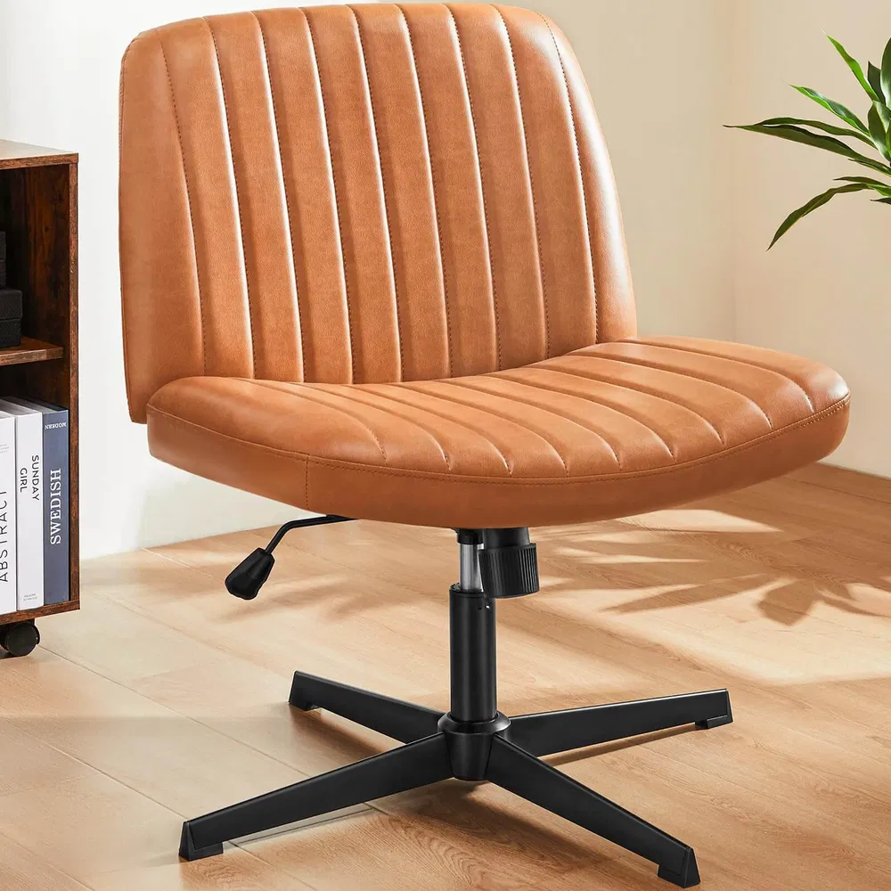 Cross Legged Office Living Room Rocking Gaming Chair Armless Wide Desk Adjustable Swivel Fabric Task Vanity Home Office 6
