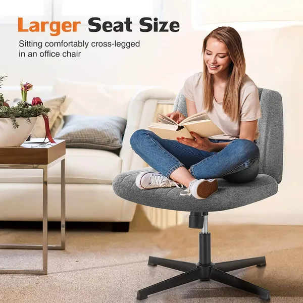Cross Legged Office Living Room Rocking Gaming Chair Armless Wide Desk Adjustable Swivel Fabric Task Vanity Home Office 7