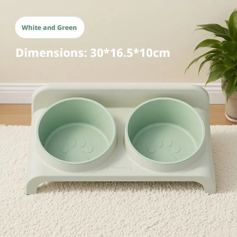 Cat food bowl-backrest model-green bowl on white