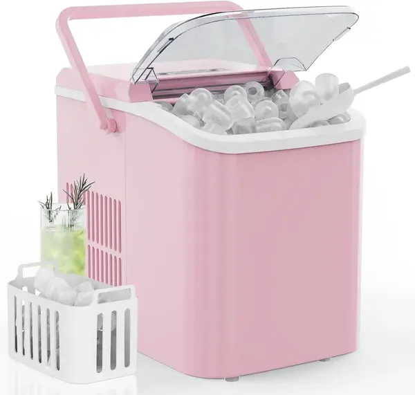Countertop Ice Maker With Handle, 26lbs&24H Portable