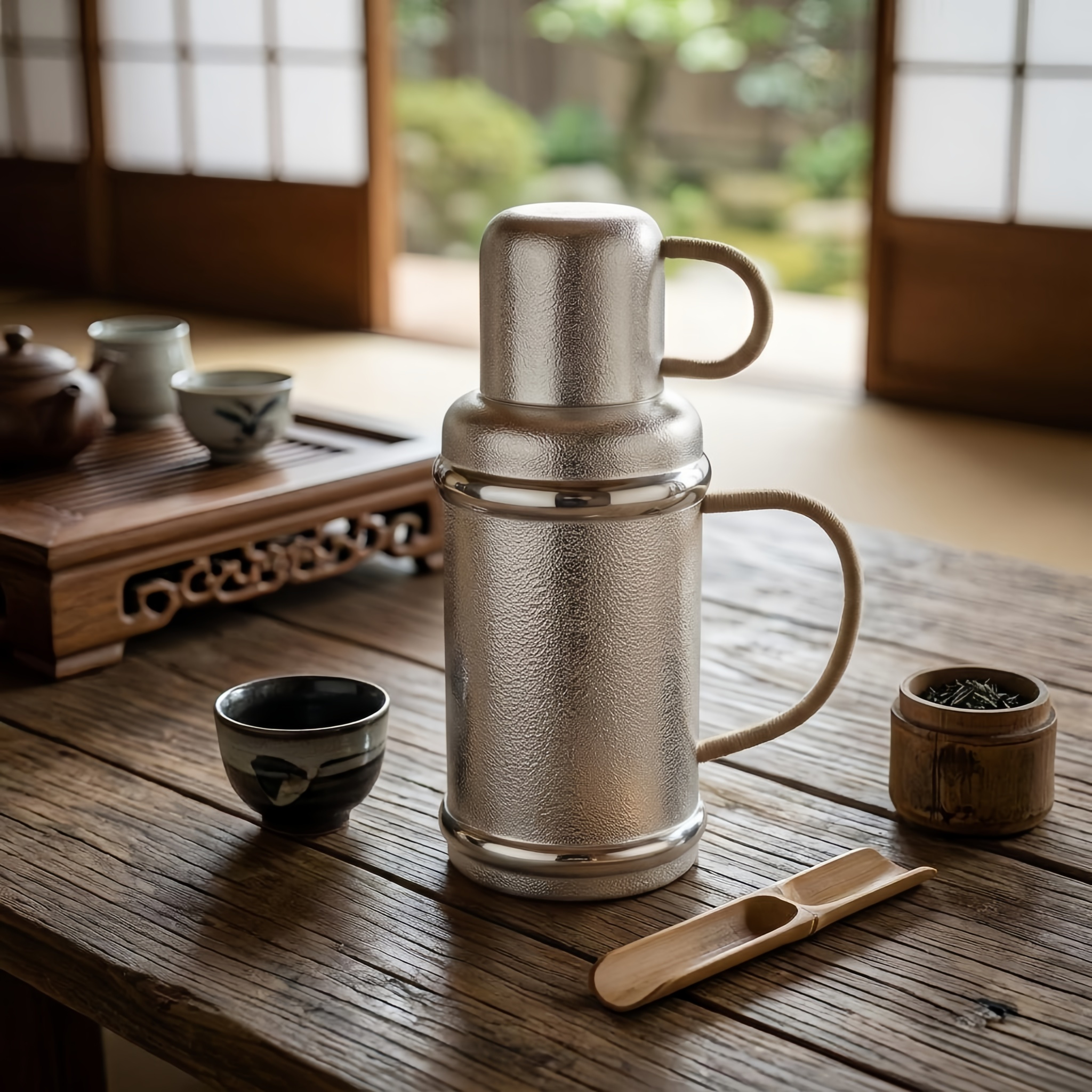 925 Sterling Silver Classic Stainless Steel Thermos with Double-Walled Vacuum Insulation and Woven Handles-Premium kettle - Handicraft