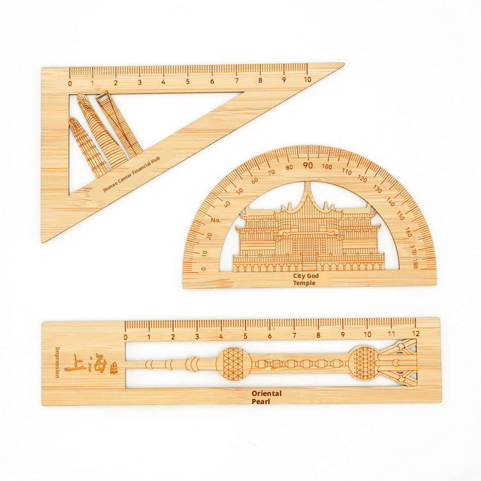 Bamboo Carving Student Ruler Set-Shanghai-Bamboo-3 pcs-1 set