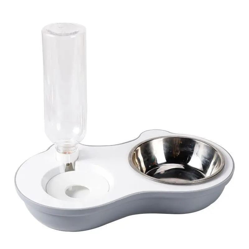 Pet drinking bowl-with iron bowl-gray-PP-1 piece