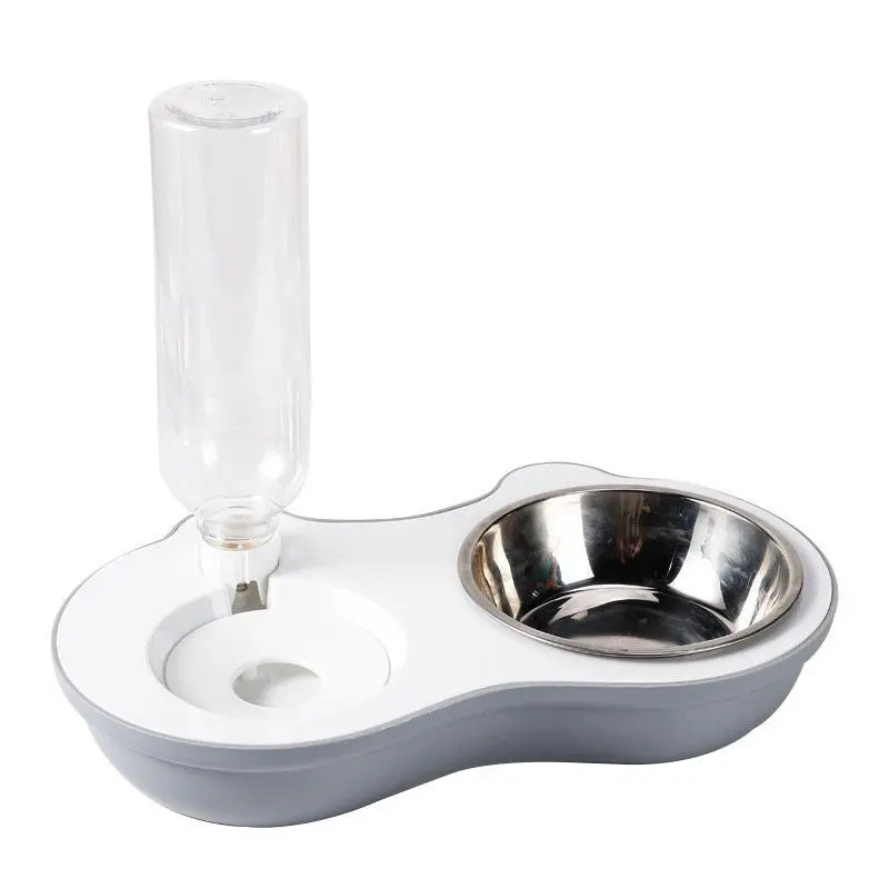 Pet drinking bowl-with iron bowl-gray-PP